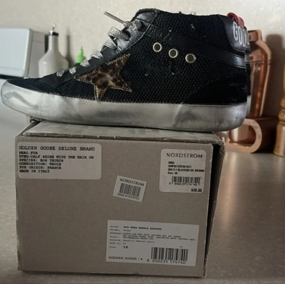 SOLD! Golden Goose Midstar Double Quarter Sneaker Black Leopard Stars Size 38 - Picture 11 of 11